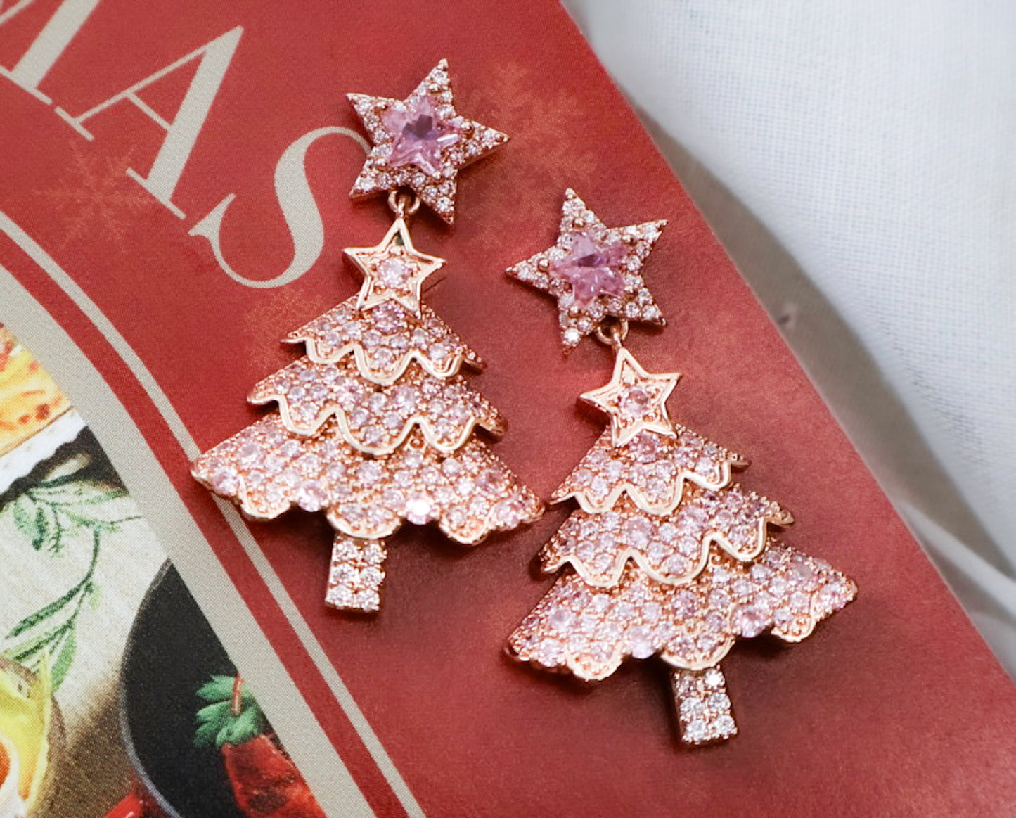 Rose Gold Christmas tree Earrings