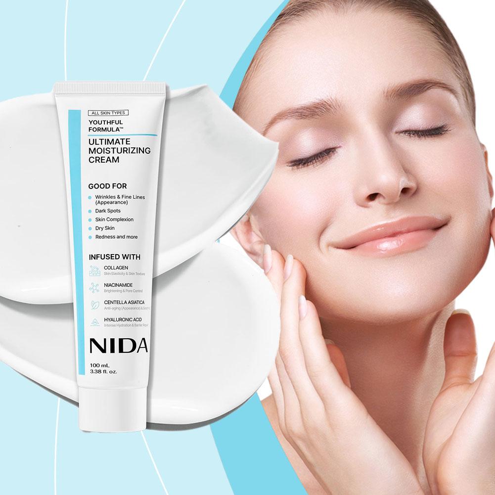 Nida Ultimate Moisturizing Facial Cream Nourishing Even Skin Tone Reduce Dark Spot Collagen Niacinamide Hyaluronic Acid Skincare