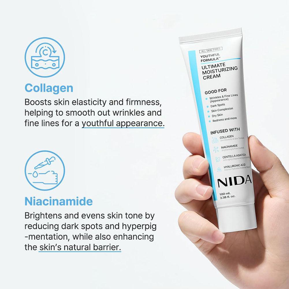 Nida Ultimate Moisturizing Facial Cream Nourishing Even Skin Tone Reduce Dark Spot Collagen Niacinamide Hyaluronic Acid Skincare