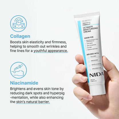 Nida Ultimate Moisturizing Facial Cream Nourishing Even Skin Tone Reduce Dark Spot Collagen Niacinamide Hyaluronic Acid Skincare
