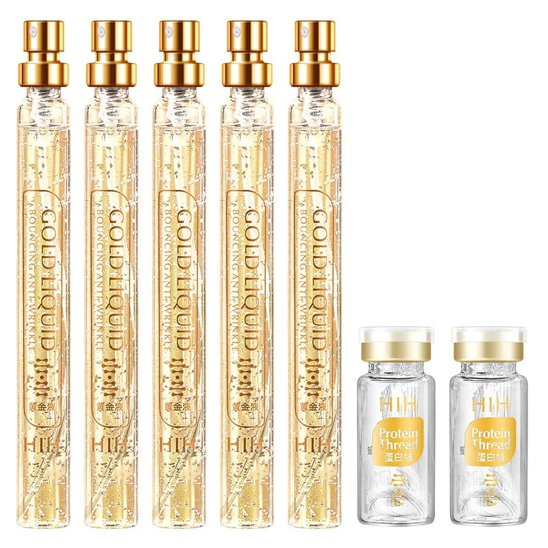 24K Gold Face Serum Active Collagen Silk Thread Facial Skin Care Essence Anti-Aging Smoothing Firming Moisturizing Hyaluronic