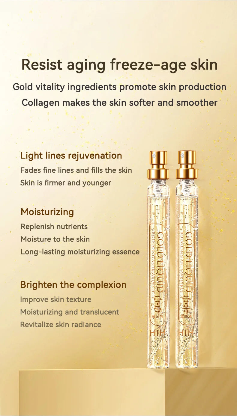 24K Gold Face Serum Active Collagen Silk Thread Facial Skin Care Essence Anti-Aging Smoothing Firming Moisturizing Hyaluronic