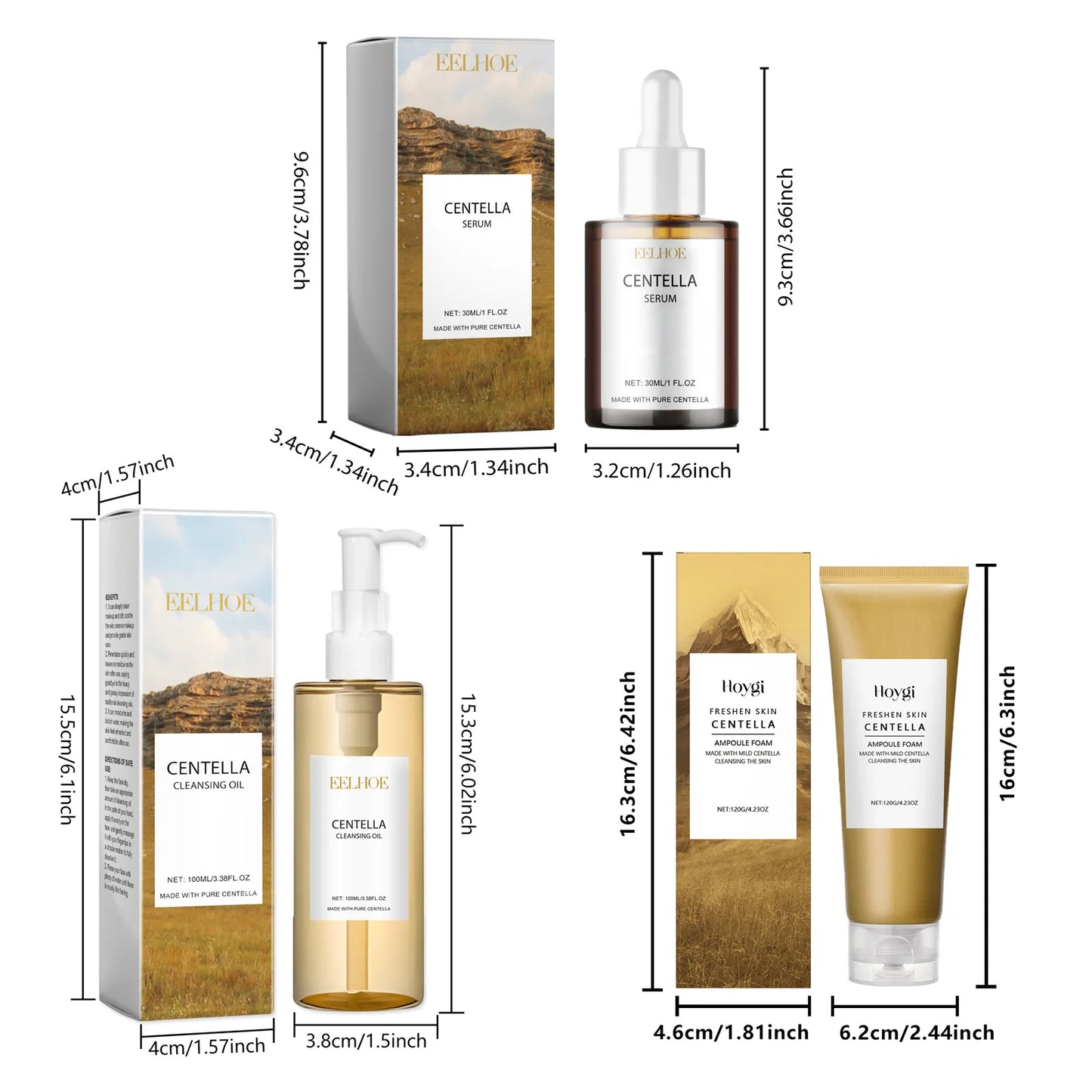 Centella Skin Care Set Centella Serum Face Wash Cleansing Oil Facial Care Set Soothing Refreshing Smooth Glowing Face Essence