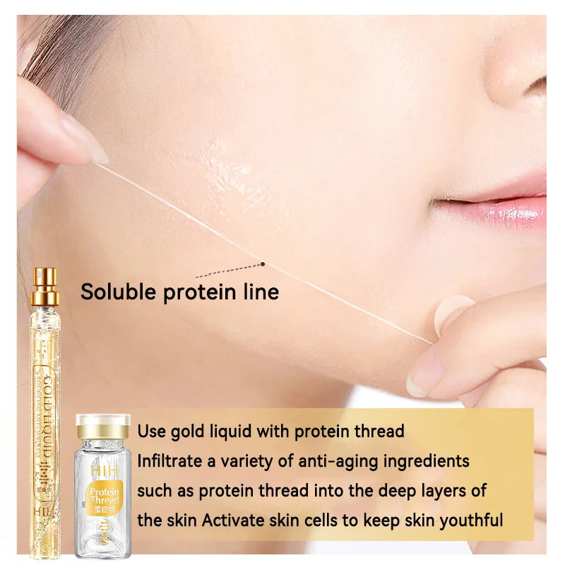 24K Gold Face Serum Active Collagen Silk Thread Facial Skin Care Essence Anti-Aging Smoothing Firming Moisturizing Hyaluronic