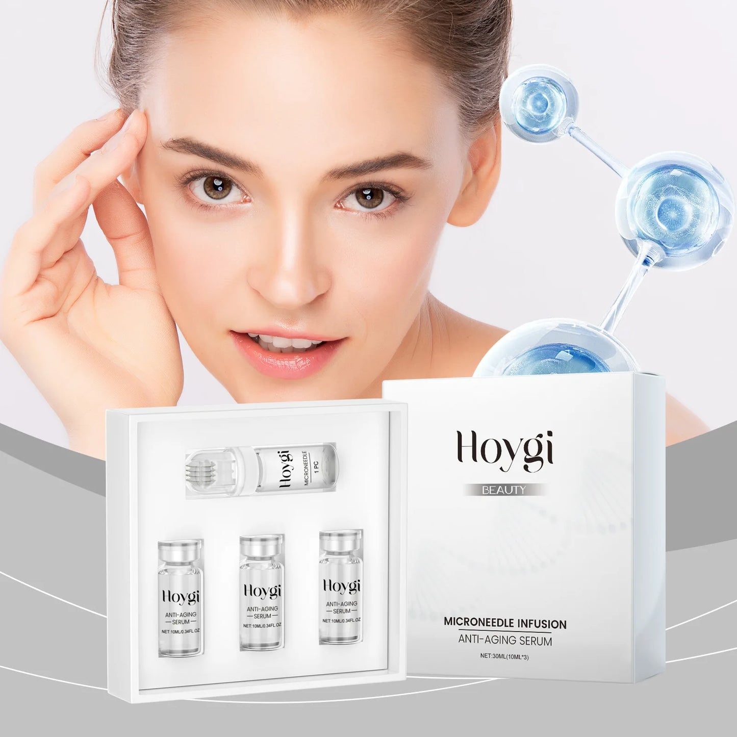 Hyaluronic acid essence skin care roller set, massage facial skin, nourish skin, effectively improve rough and matte skin