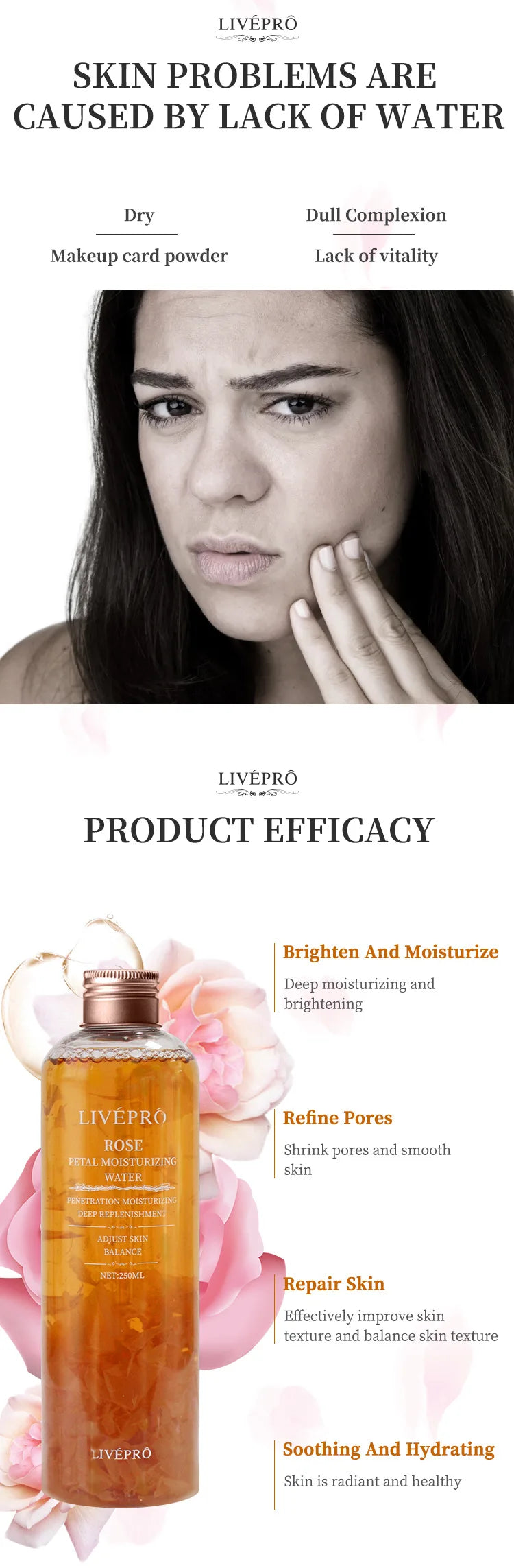 Rose Petal Water Skin Care Toner Skin care Essence Foundation moisturizing skin care