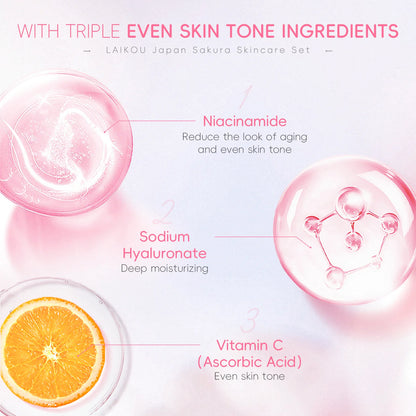 Japan Sakura Skincare Set 4pcs Hydrating Tightening Cleanser Serum Essence Cream Eye Treatment Soften Clean Skin Beauty