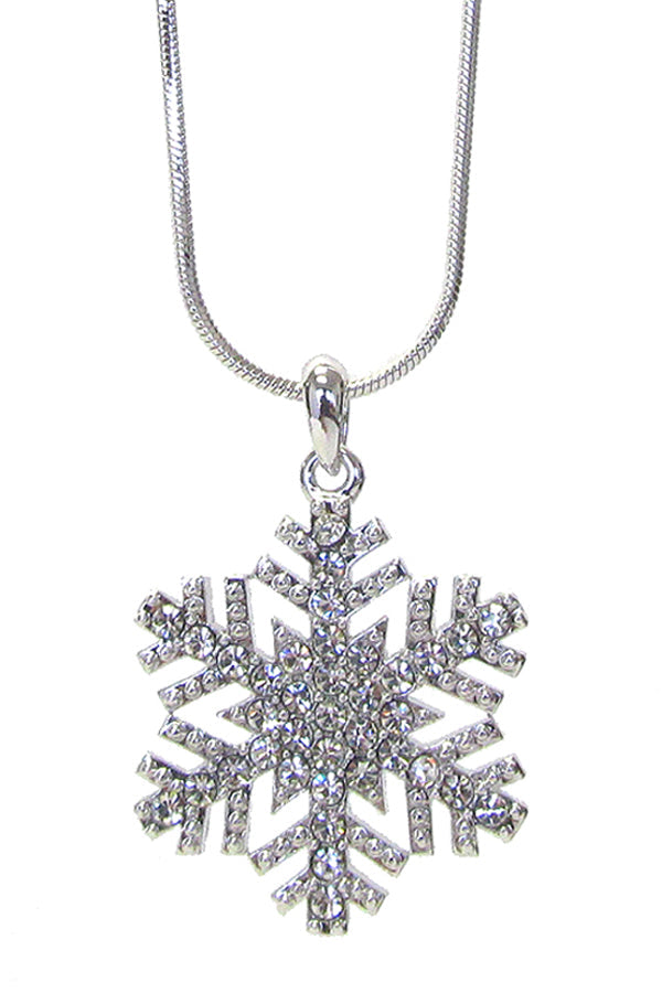 MADE IN KOREA WHITEGOLD PLATING CRYSTAL SNOWFLAKE PENDANT NECKLACE-0