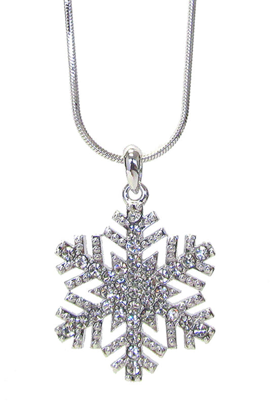 MADE IN KOREA WHITEGOLD PLATING CRYSTAL SNOWFLAKE PENDANT NECKLACE-0